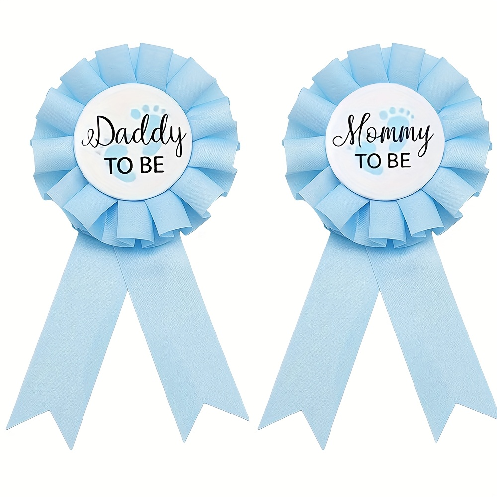 1 Set (2pcs) - Daddy And Mommy-to-be Badges, Celebration Gender Reveal Party Favors New Dad Mom Gifts Rosette Buttons With Ribbon Shower Decorations