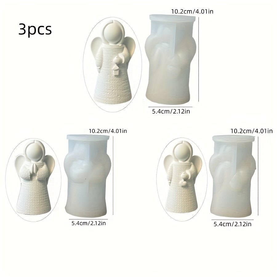 Diy Resin Mold 3pcs Set: Figurine, Woven Wings, Praying With Lantern, Heart-holding , Plaster Cement Mold, Cute Scented Candle Mold
