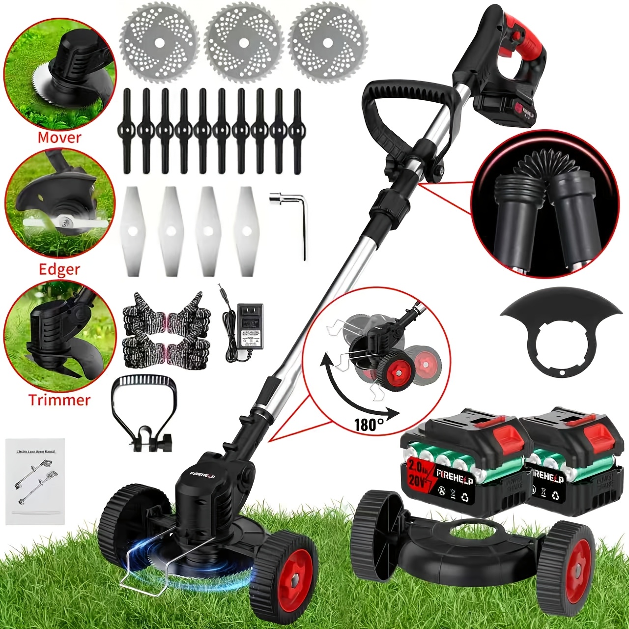 item picture portable cordless electric lawnmower for home use garden weeder cordless trimmer   with 3bladetypes   2highcapacity lithium batteries providing powerful performance for lawns gardens and patios tool discount