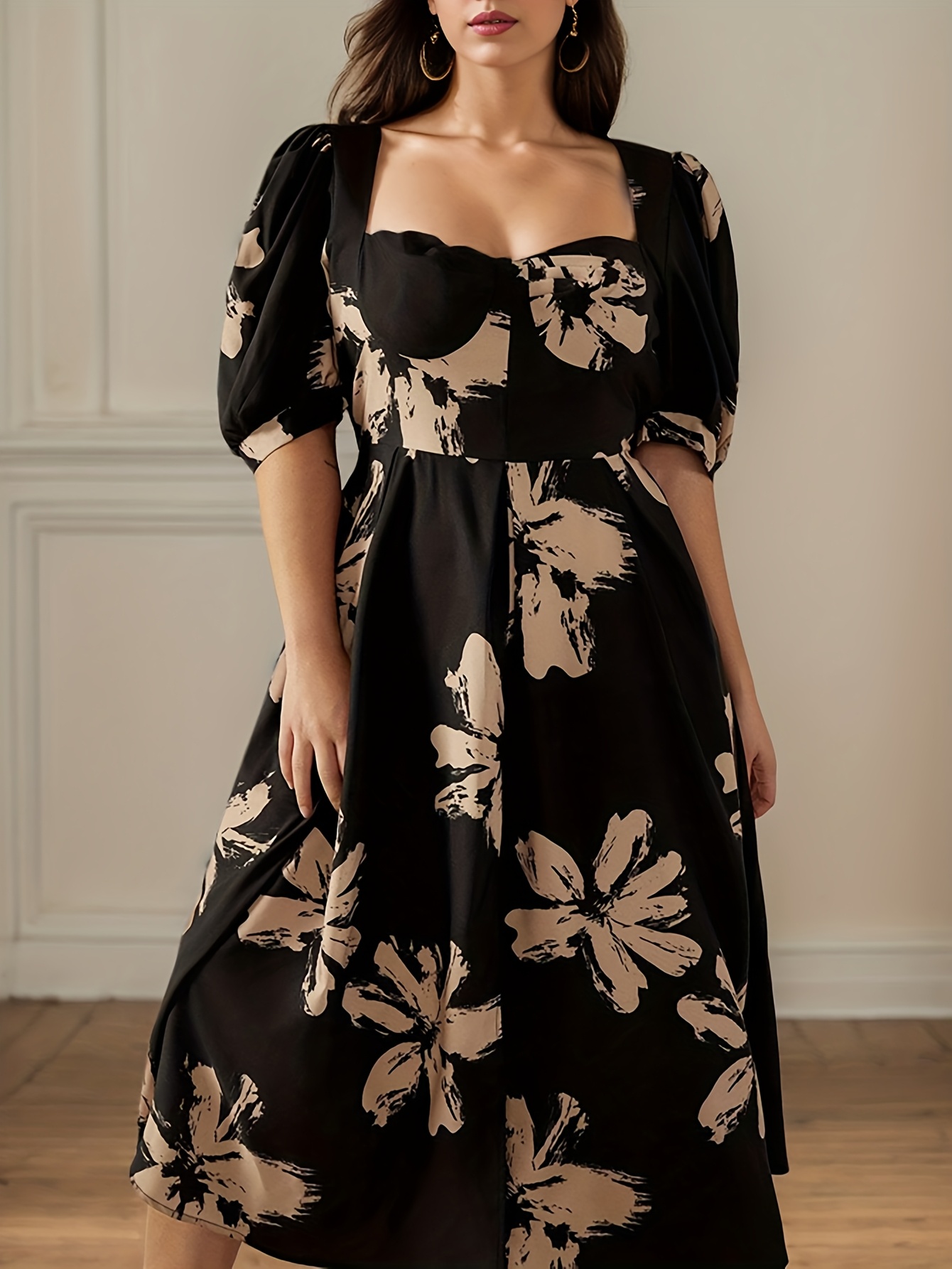 plus size womens plus size french style floral a line dress - Temu Georgia