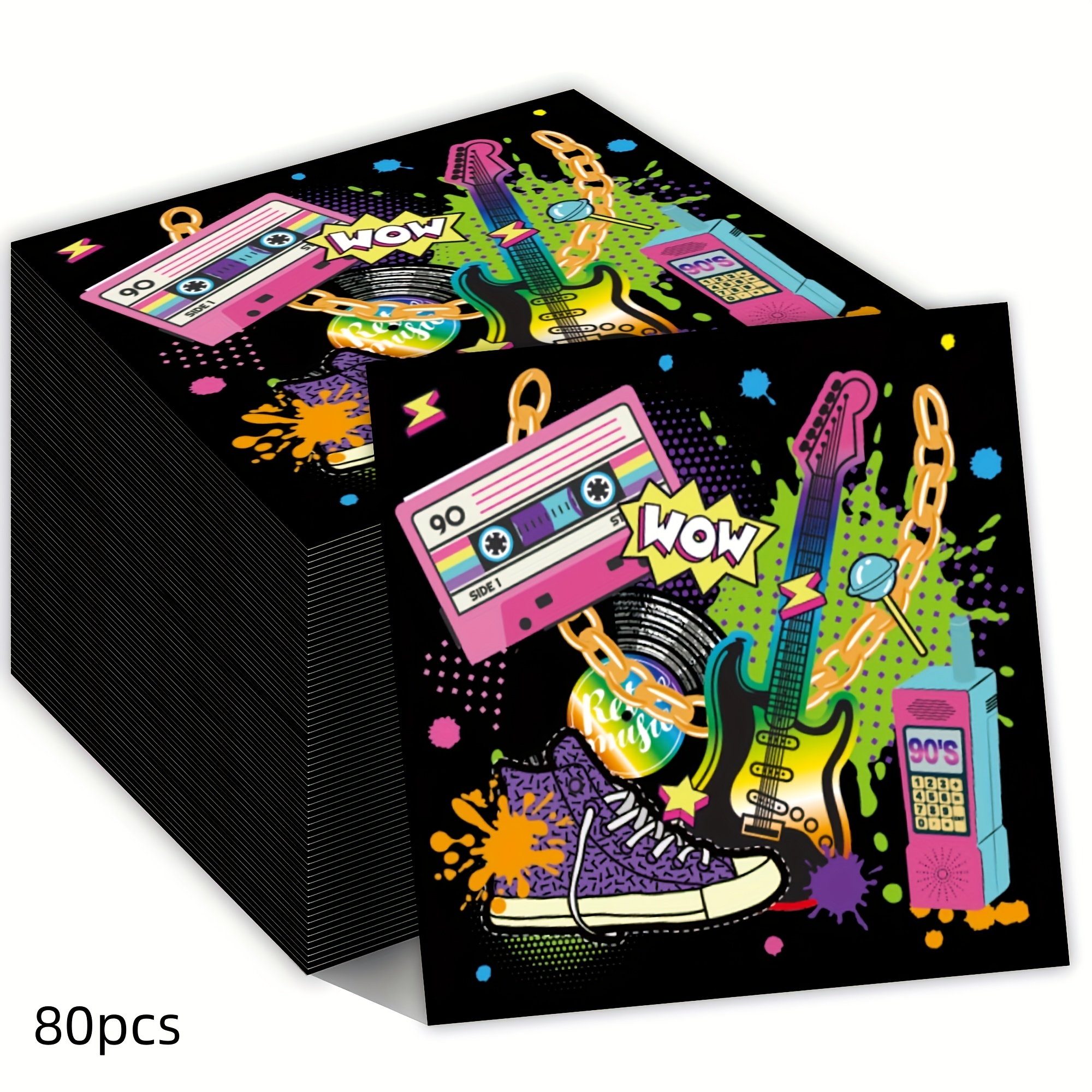 TEMU 40pcs/80pcs Pack Retro 90s Hip Hop Napkins Suitable For 1990s Birthday Party Decorations, Back To The 90s Theme With Iconic 90s, Disposable