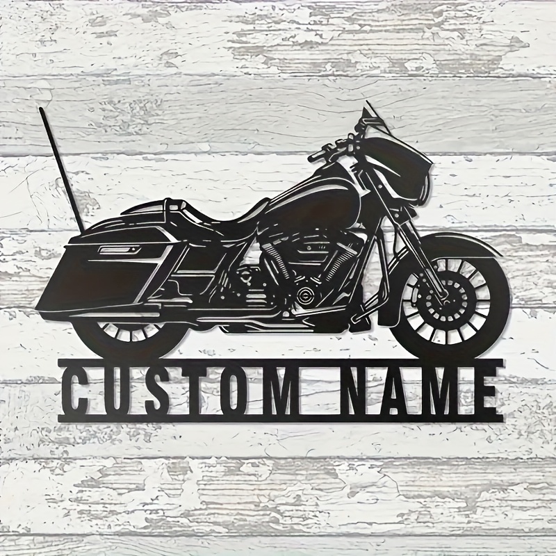 

Customizable Motorcycle Metal Wall Art With Personalized Name Plate - Vintage Style Decor For Garage & Home, Ideal Gift For Bikers & Enthusiasts, No Power Needed, Featherless, Motorcycle Accessories