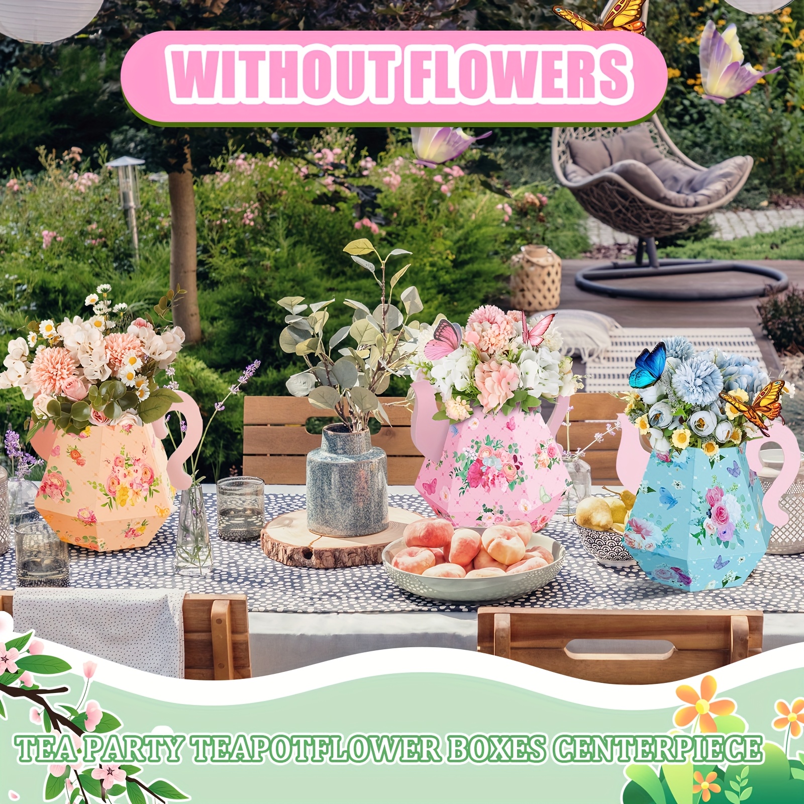 TEMU 6pcs Tea Party Decorations 6.7'' Flower Boxes Centerpiece Princess Centerpieces For Tables Teapot Vase Table Decor For Floral Tea Themed Birthday Party Shower Wedding (cute)