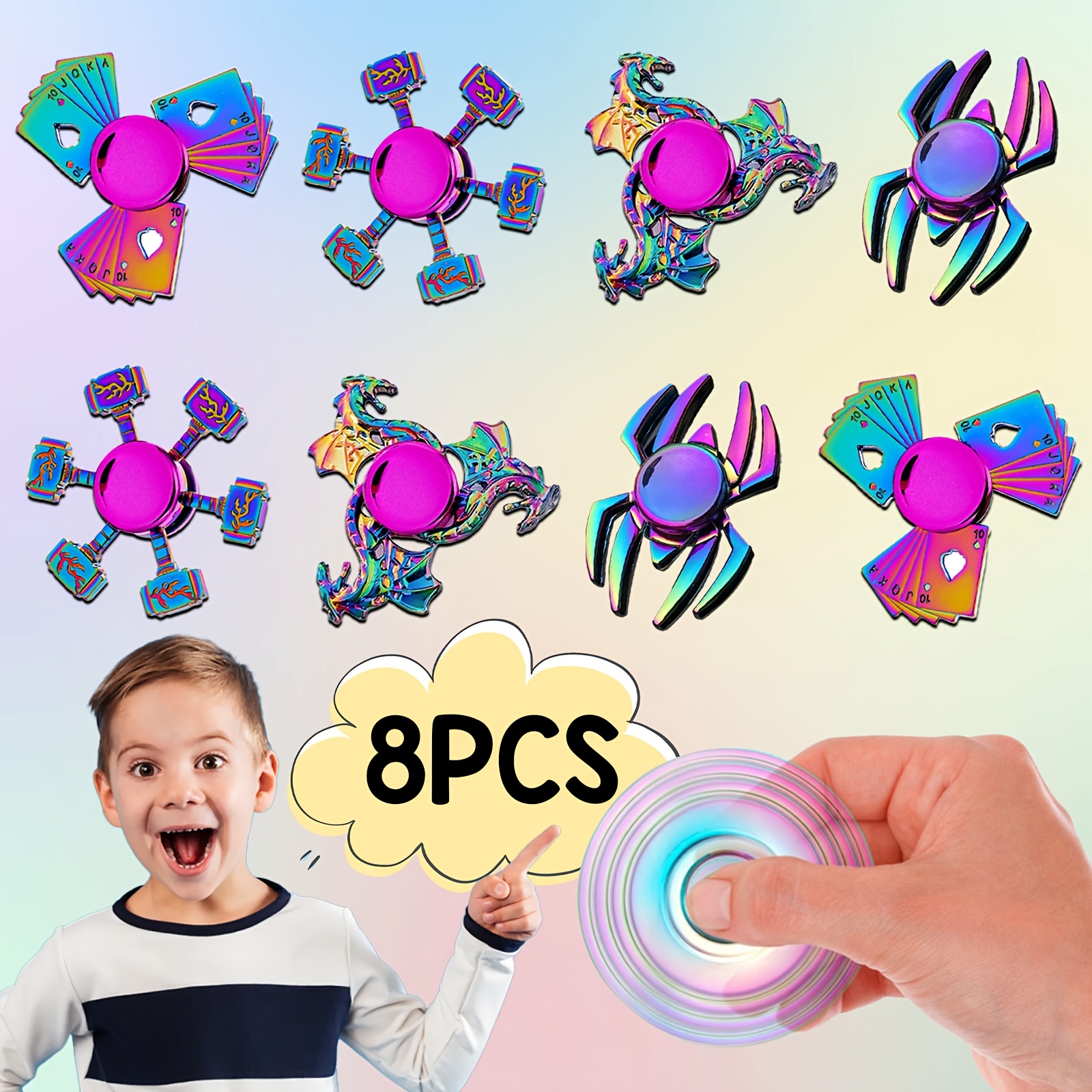 TEMU Set Of 8 Metal Fidget Spinners Designed For Adults, Perfect As Gifts For , Family, And Colleagues. Cool Spinners Are Great Party Favors For Kids