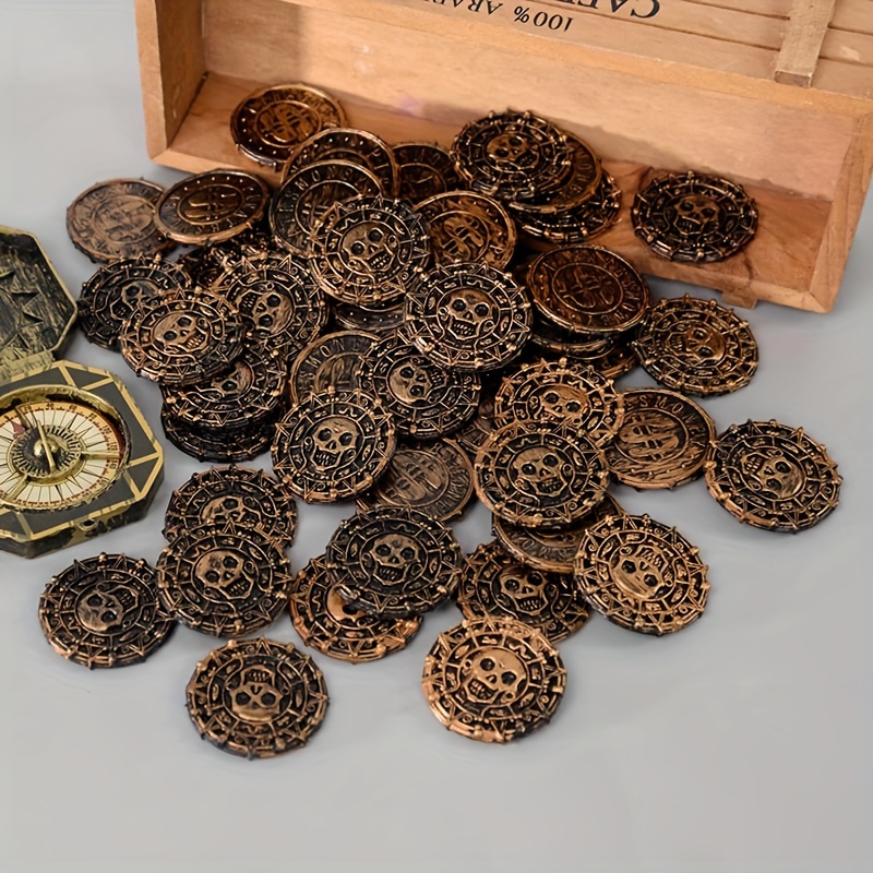 

10 Pieces Of Pirate Coins Decorative Fake Golden Coins - Perfect For , Birthday, Or Pirate Themed Parties - Plastic Material, No Electricity Required