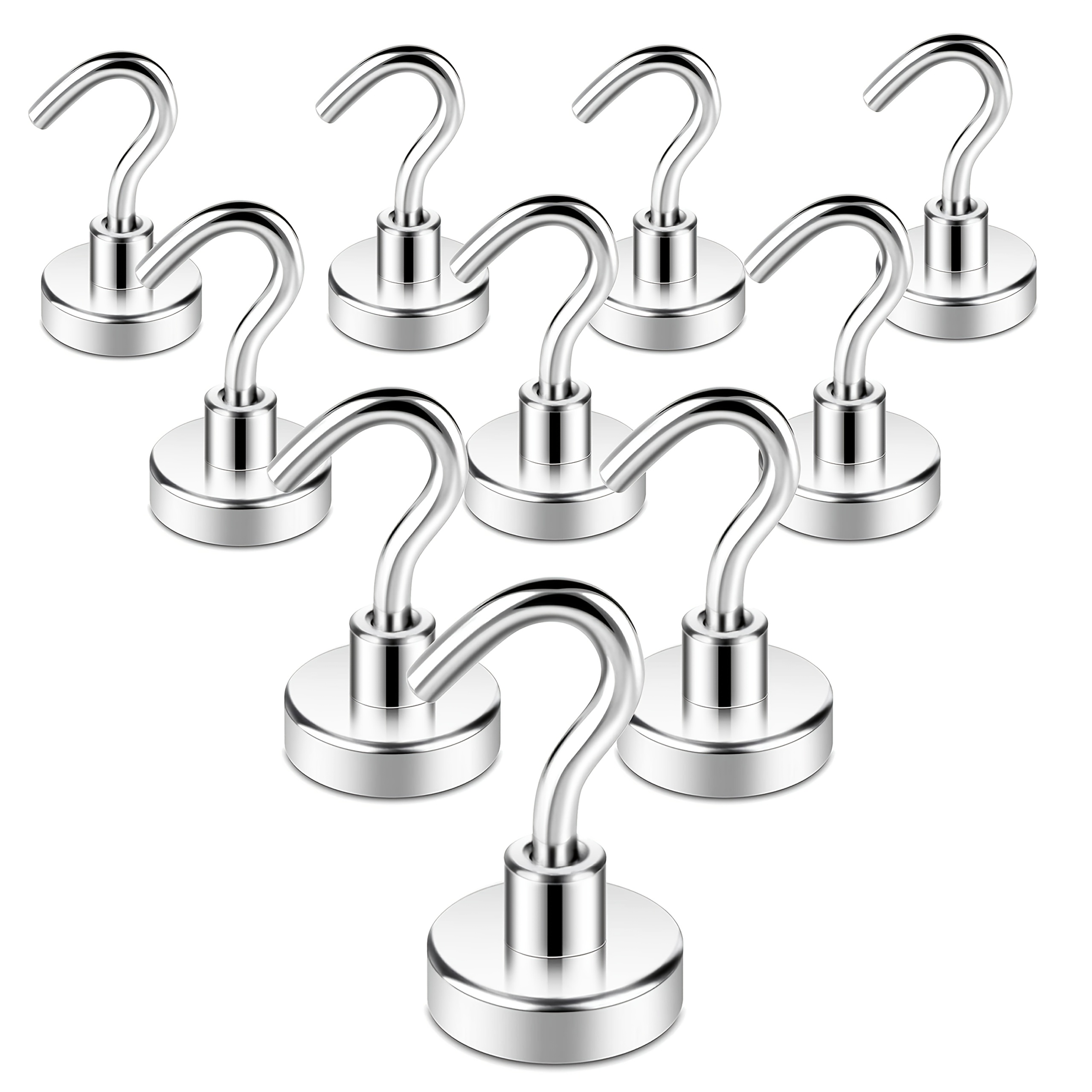 

10pcs Heavy Duty Magnetic Hook, 25 Lb Weight Capacity - Suitable For Cruise Ships, Home, Kitchen, Office, Etc. - Polished Metal Neodymium Magnet With Hook