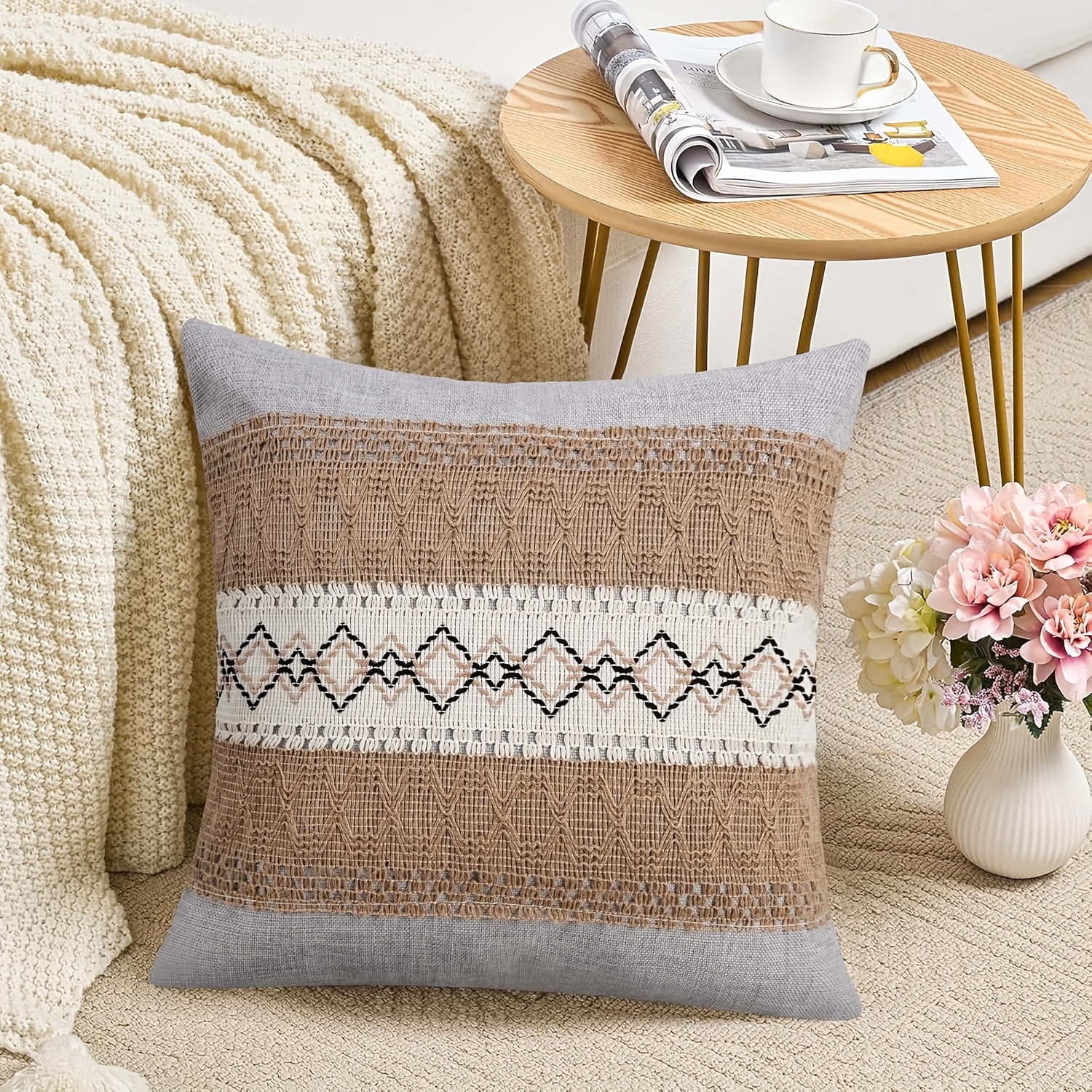 Set 2 Bohemian Style Pillow Covers 18x18 Inches Suitable