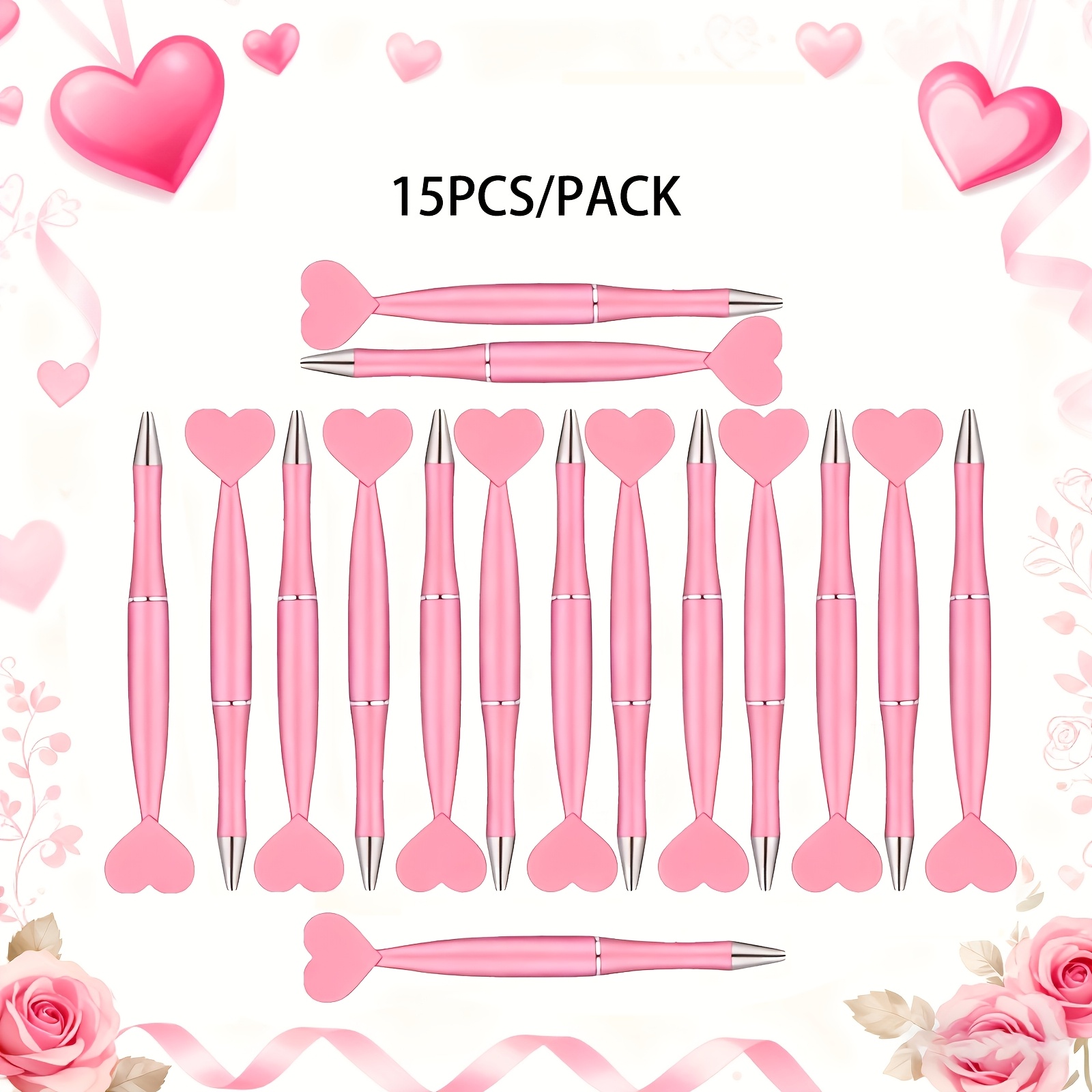 Image of 15pcs Pink Heart-shaped Ballpoint Pens With Rotating Button, Fine Point - Ideal For School, Office Supplies, Romantic Writing, Wedding Guestbooks, Valentine's Day Gifts