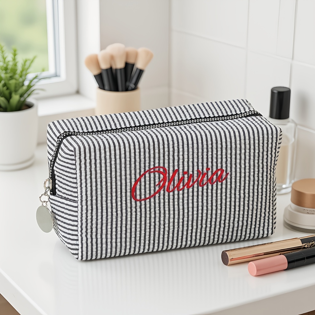 TEMU Personalized Custom Embroidered Name/initials Toiletry Bag - Zippered Travel Cosmetic Organizer Suitable For Lipstick, Storage, Wedding Gifts,
