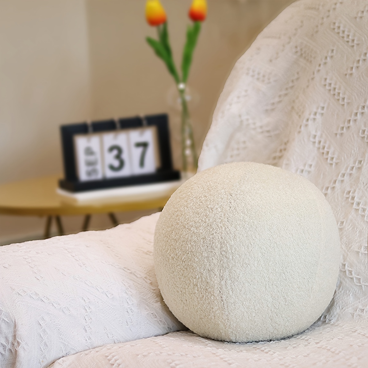 E-shop 1 Stück 11 Zoll Nordic Rundes Wurfkissen Bouclé Kugelförmiges Kissen Rundes Dekokissen für Couch, Sofa, Schlafzimmer