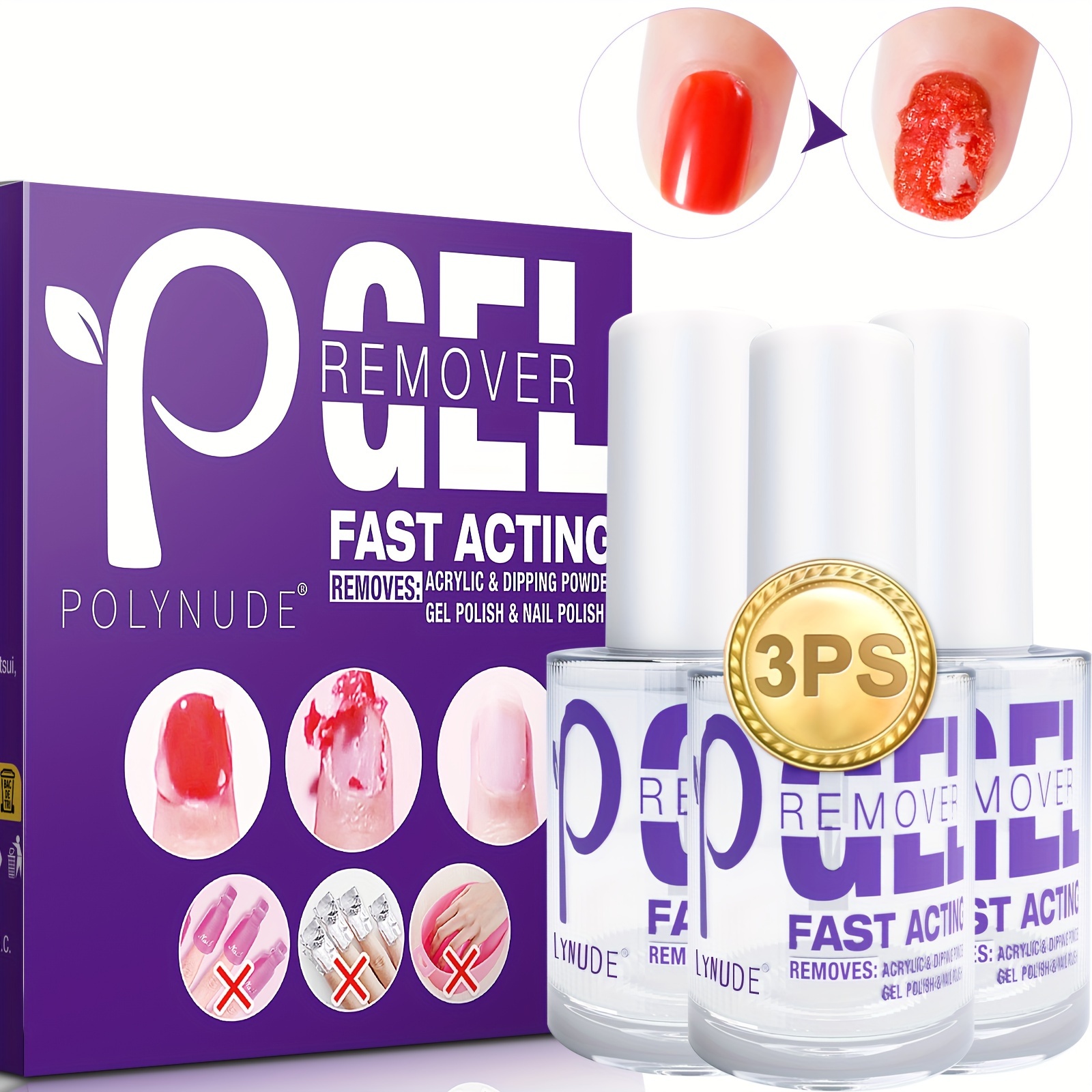 TEMU Gel Nail Polish Remover, 3 Pack Professional Powerful Remove Gel Nail Polish 3- Quickly & Remove Gel Polish For Foil, Soaking Or Wrapping (don't Hurt Nails) 15ml