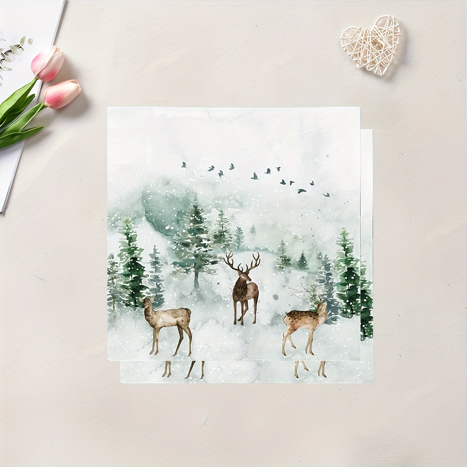 

20 Pack Winter Reindeer Paper Napkins - Festive Tableware For Christmas, New Year, Birthday, Anniversary, Wedding - Patriotic Themed Disposable Dinnerware For