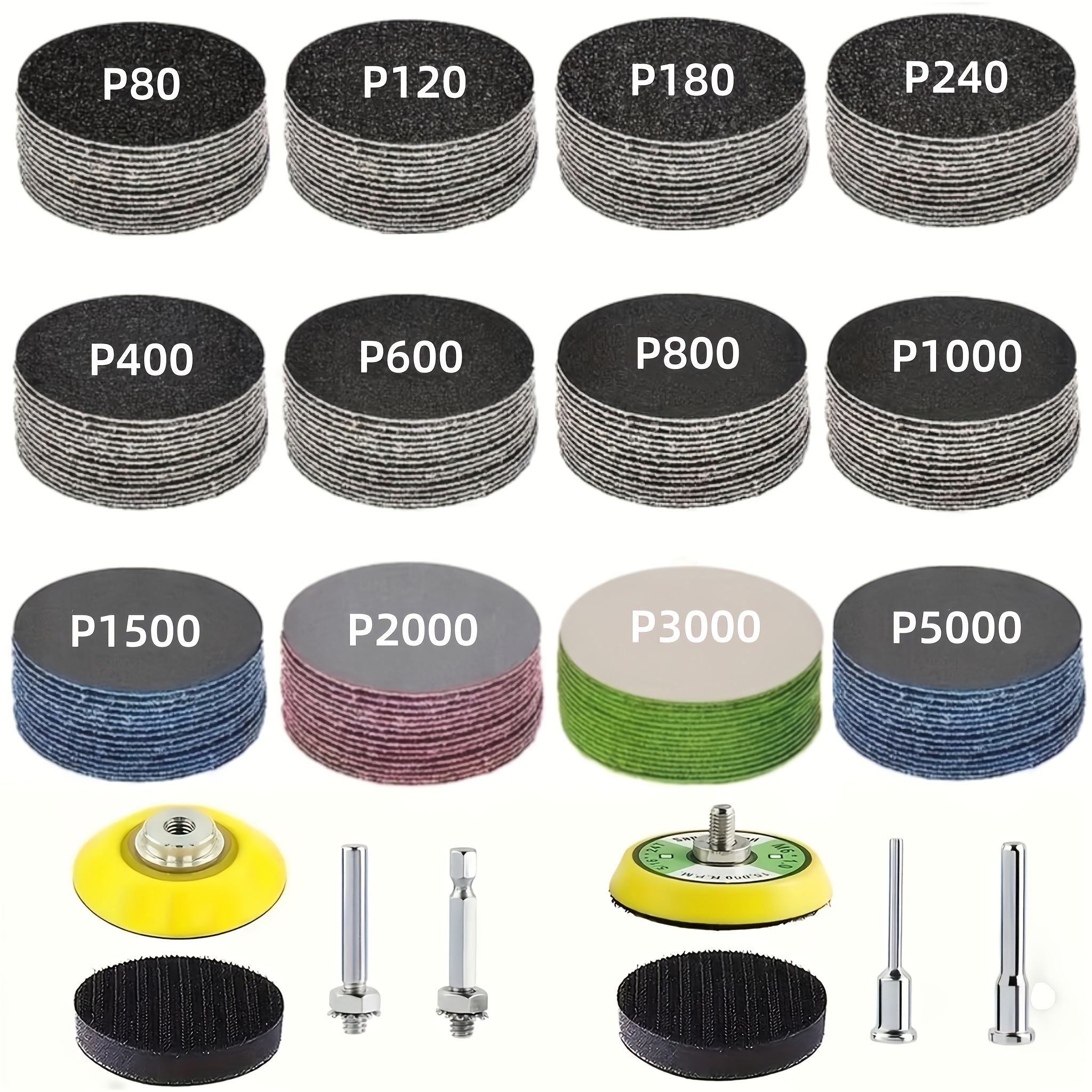 TEMU 248pcs 2-inch Wet/dry Sandpaper, Grit 80-5000, Woodworking Sandpaper, Car Repair Polishing Sandpaper, Suitable For Metal, Wood And Stone,
