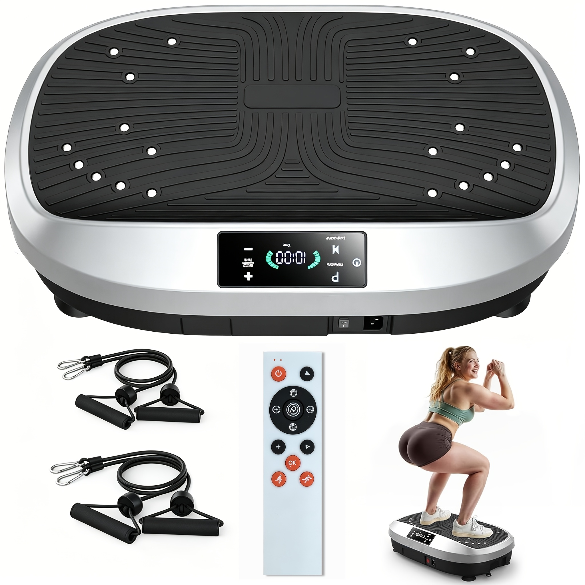 Plate With 6 Training Programs, 120 Adjustable Levels, Quiet Motor, Built-in Remote Control, Non-slip Surface, Resistance Bands, 120kg Capacity For Home Fitness Training