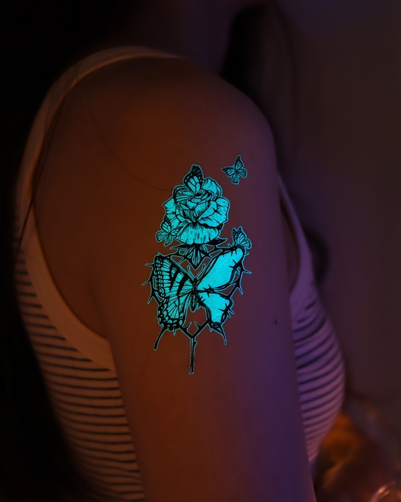 Blue Luminous Butterfly Tattoo Stickers Glowing In Dark - Temu