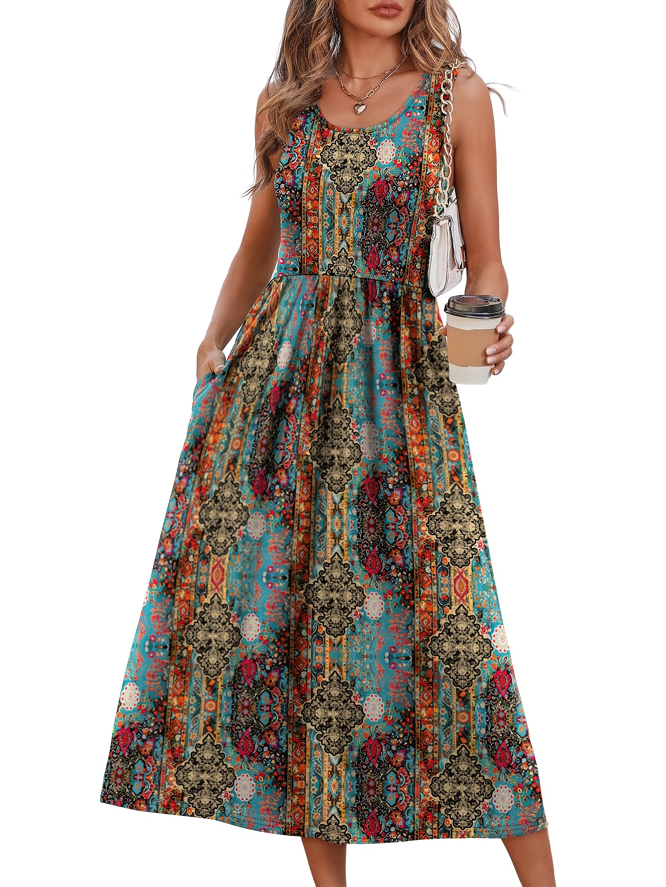 womens sleeveless maxi dress pockets sleeveless line beach - Temu Mauritius