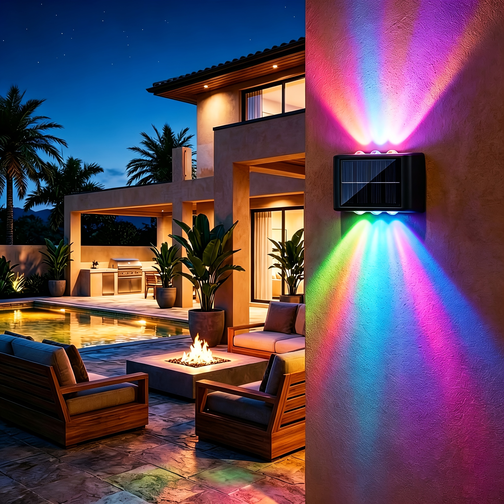 TEMU 8-color Led Solar Outdoor Light [smart Sensor] Rechargeable Wall Lamp With Automatic Color Change, Light Sensor Turns On At Night, Solar Garden