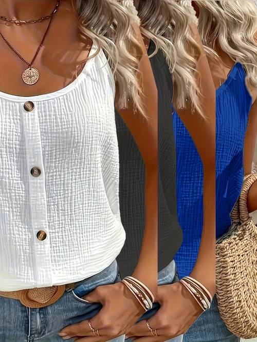 Conjunto de 3 peças de regatas camisola de cor sólida de verão, elásticas e confortáveis, para casa, passeios, viagens e férias