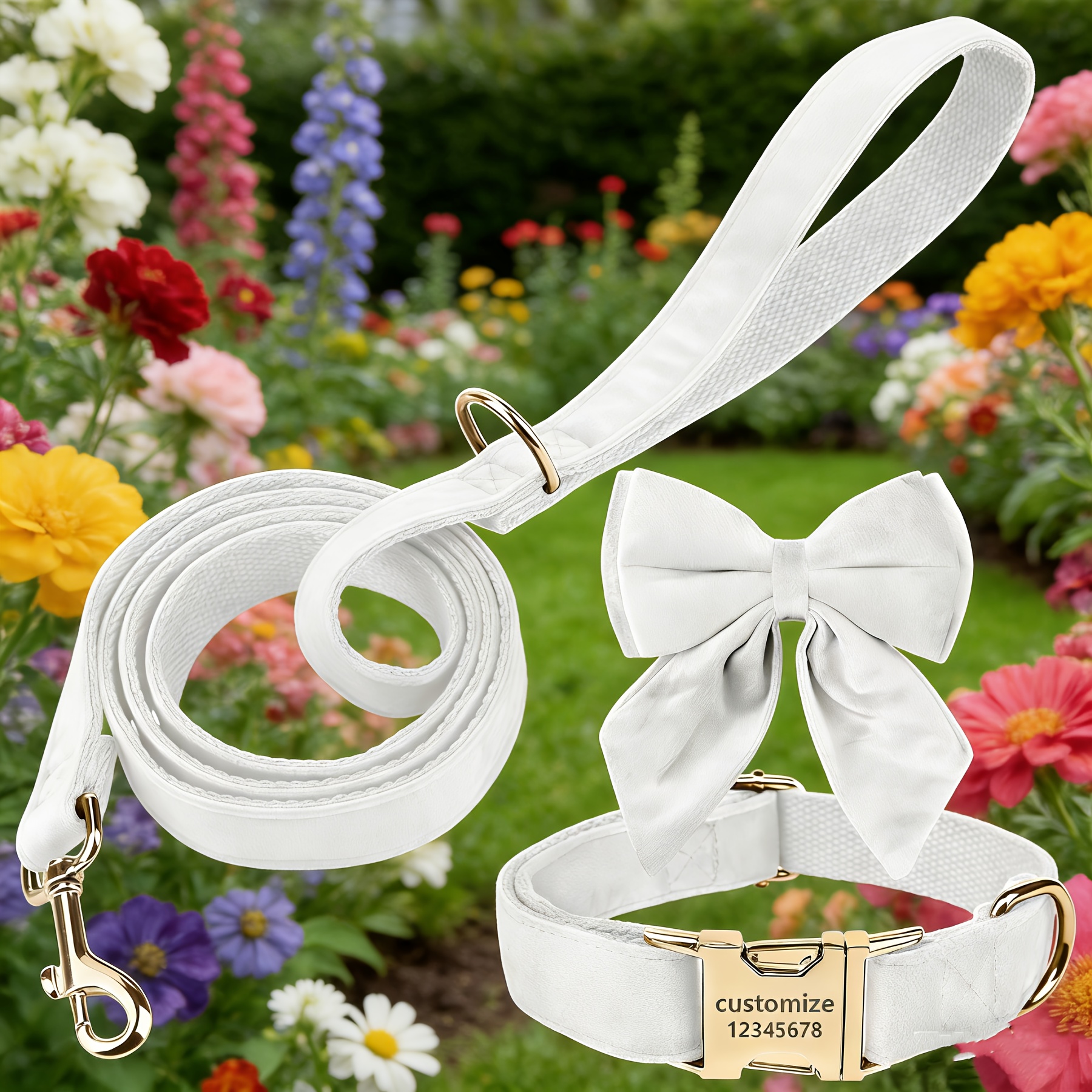 Personalized Custom Soft Velvet Dog Collar & Leash Set, 3pcs
