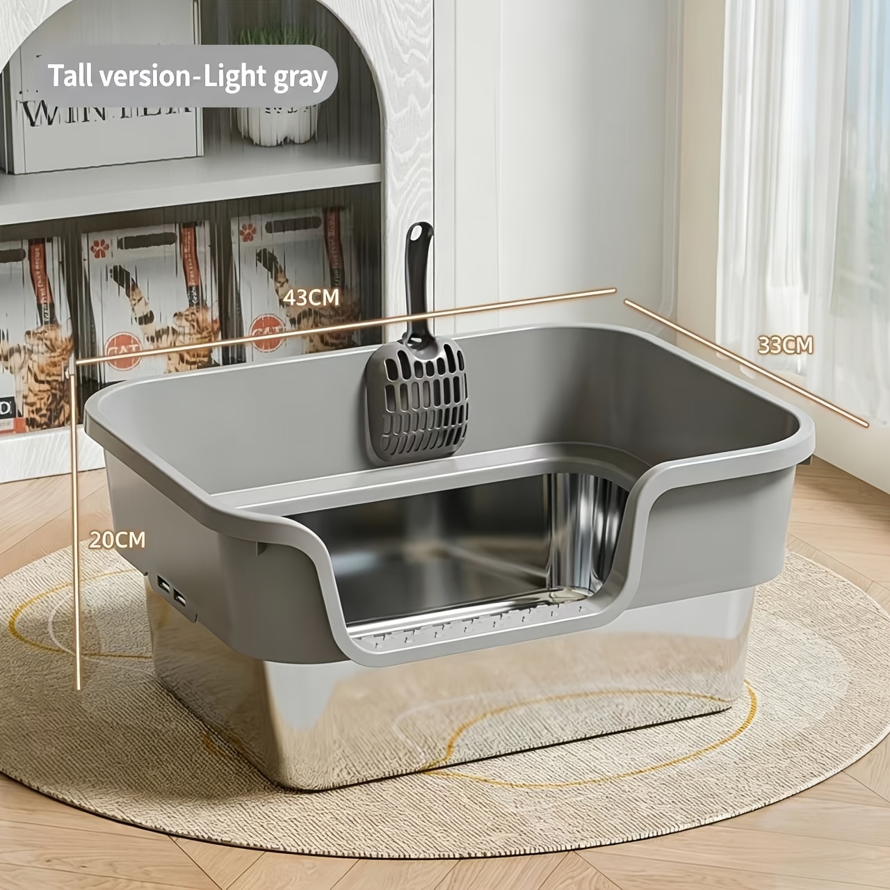extra large open stainless steel cat litter box anti splash cat waste pan cat toilet supplies set
