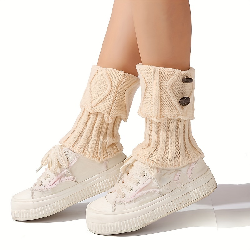 

Women's Knit Fabric Leg Warmers Polyester 100% Solid Color Short Ankle Boot Cuffs Machine Washable – 1 Pair Warm Knitted Socks Boot Topper Foot Protectors