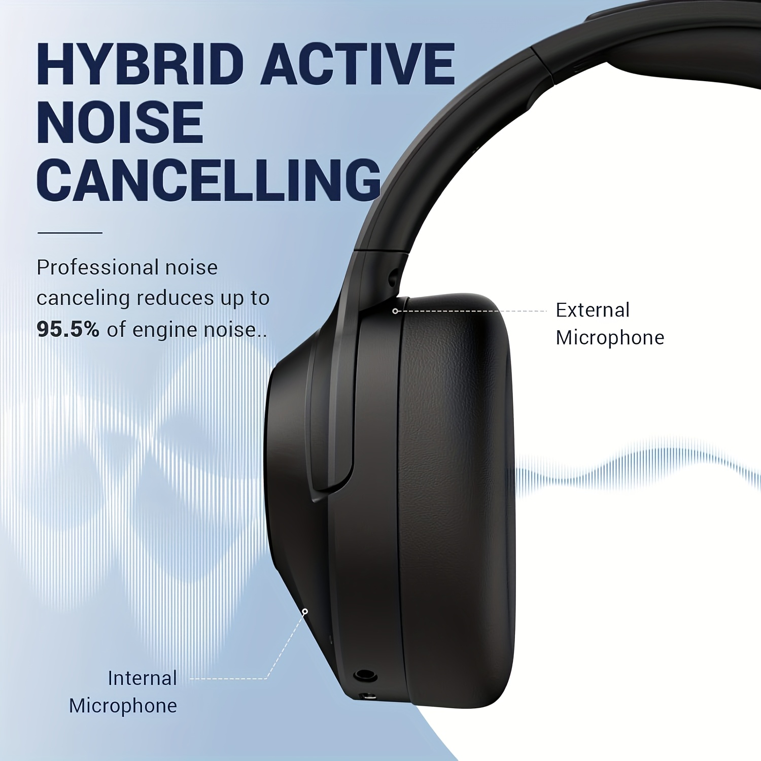Casque Hybride à Réduction Active du Bruit avec Son HD, Casque Sans Fil Sur-l'Oreille Confort Inégalé, Basses Profondes et Vives