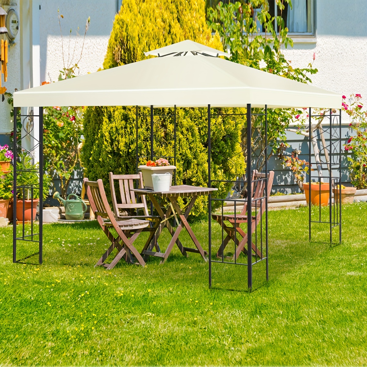 

Costway 2-tier 10'x10' Patio Gazebo Canopy Tent, Steel Frame Shelter