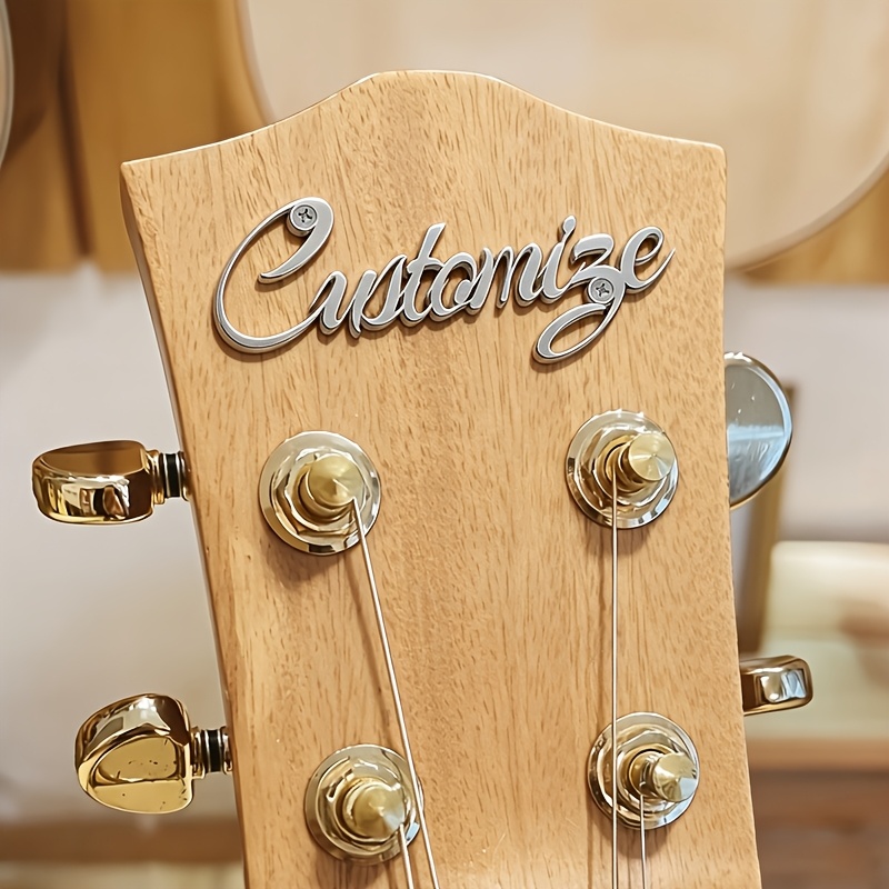 TEMU 1pc Stainless Steel Custom Letter Guitar Nameplate, Laser-cut Engraved Name With Metallic Finish, Suitable For Guitar Decoration, Instrument