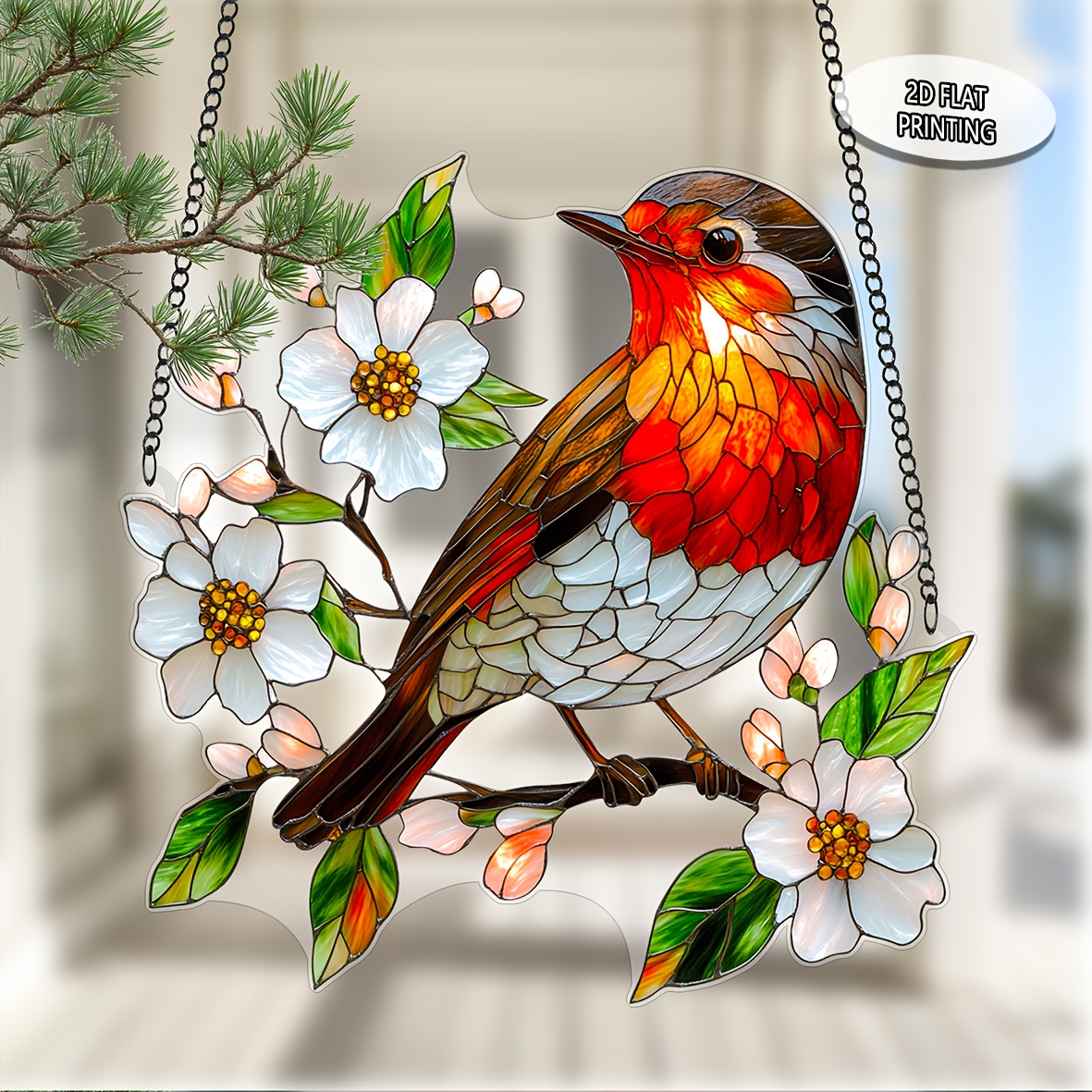 

1pc Robin Garden Suncatcher, 2d Flat Acrylic Bird Window Hanging Garden Suncatcher, Plastic Material, Animal Theme, Birthday Gift For Bird Lovers