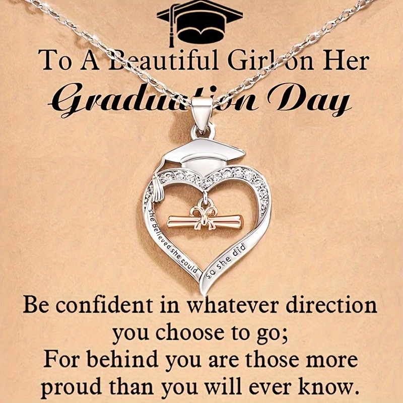 TEMU 1pc Stylish Love Necklace Graduation Necklace Graduation Hat Necklace Love Shaped Necklace Holiday Gift Party Necklace Necklace For Women