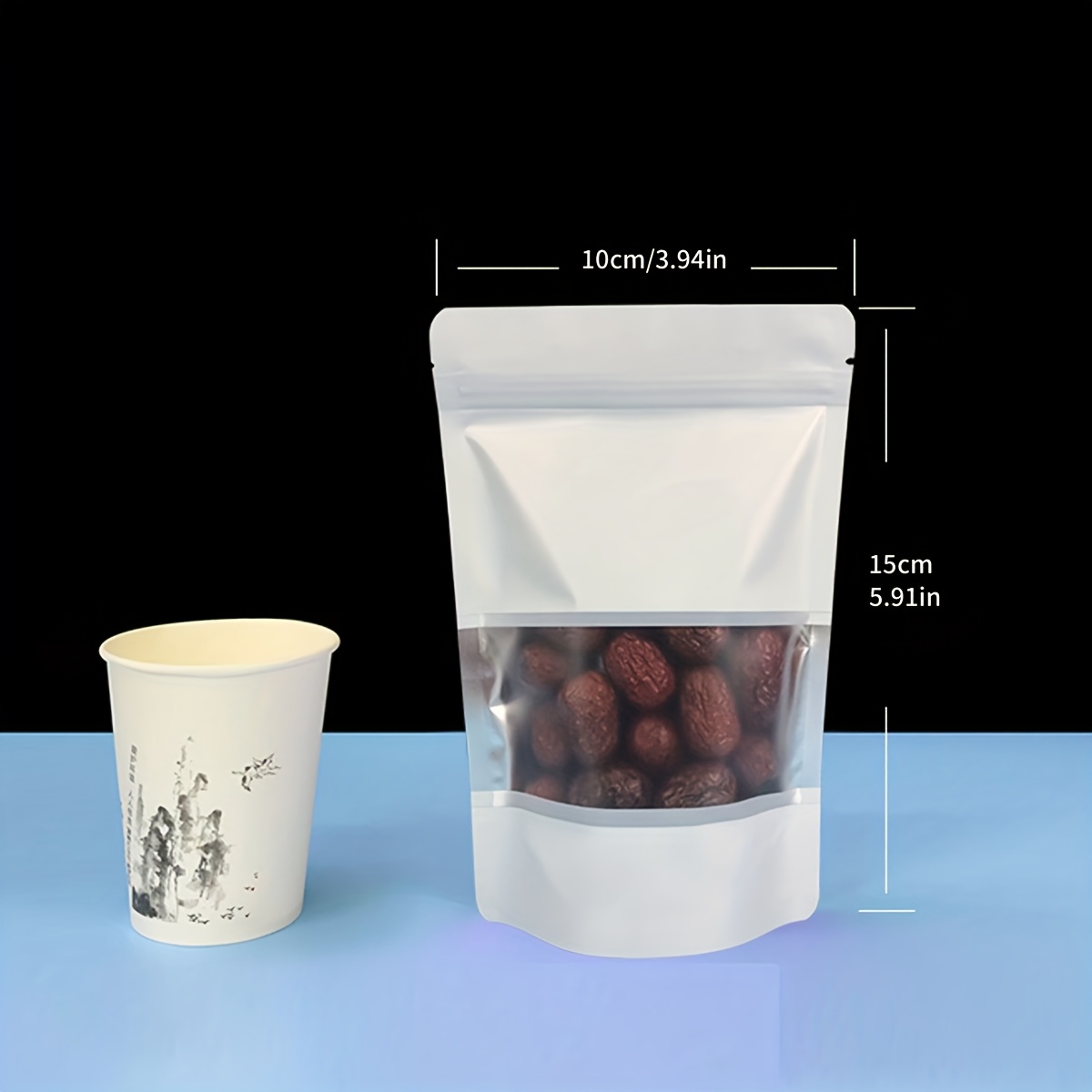 TEMU 49pcs White Sealed Zipper Food Storage Bags, Transparent Window Snack Candy Portion Bags, Reusable Refrigerator Freezer Sealing Bags, Zipper