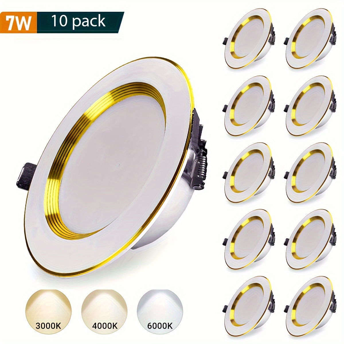 

10 Pack Downlight Led, 4 Inch Baffle Trim, Dimmable, 7w=60w, 3000k/4000k/6000k 3 Color Dimming, 650 Lm, Damp Rated, Easy Retrofit Installation -no Flicker