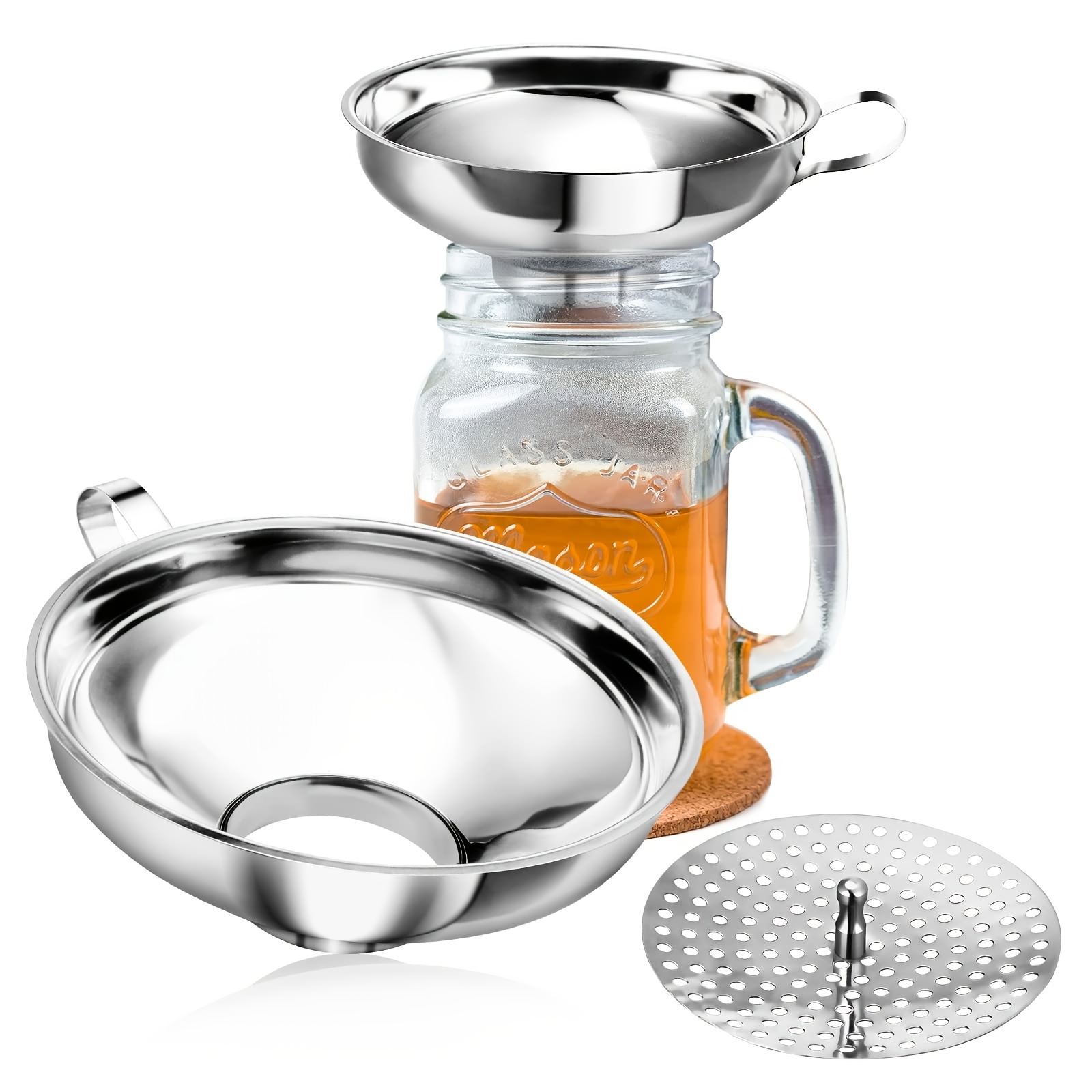 Set Of 3 Funnels, Including A Strainer And A Canning Divider Funnel Filtering Kit