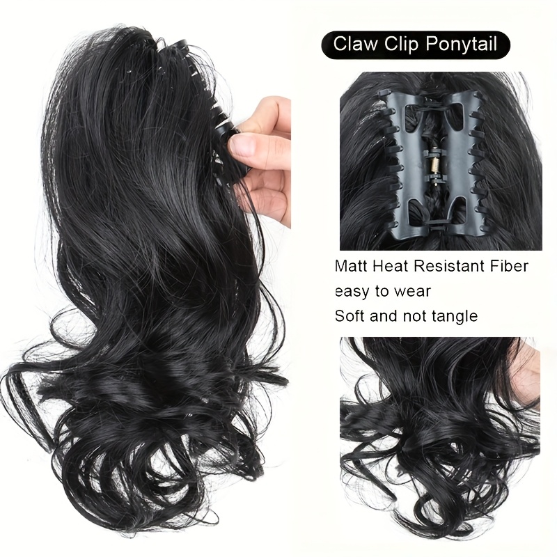 12 inch short curly clip in ponytail extension heat resistant synthetic hair with   claw clip multi color options for weddings parties casual attire women girls natural look hairstyle details 2