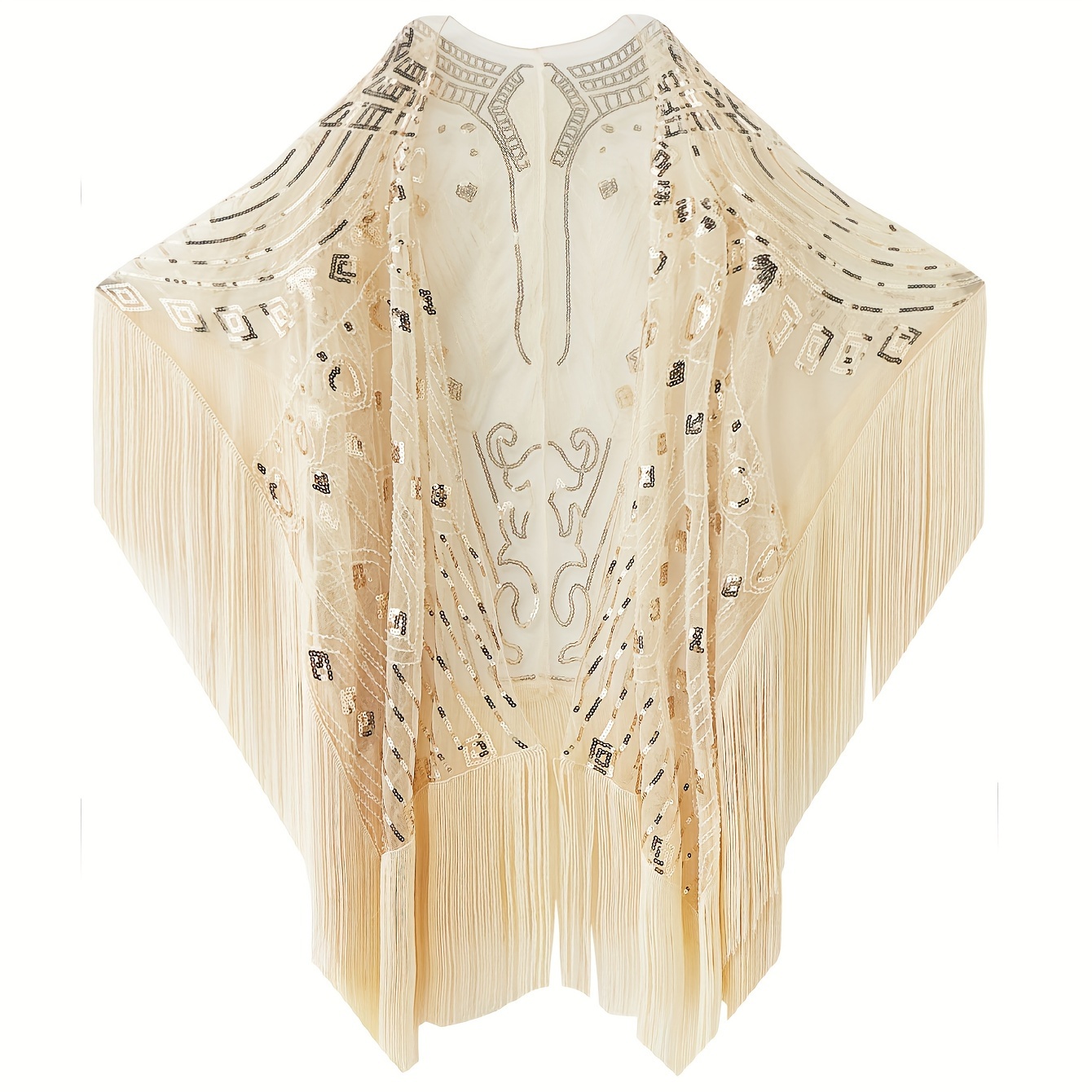 TEMU 1920s Sequin Beaded Shawl Wraps Fringed Evening Cape Scarf For Wedding
