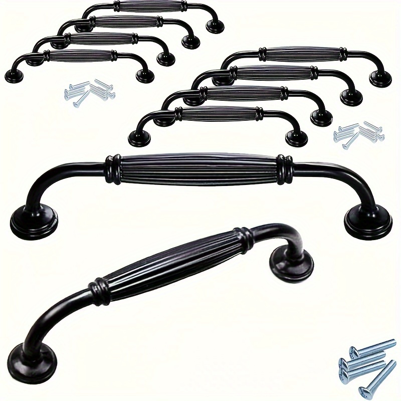 Image of 10pcs Elegant Black Aluminum Alloy Cabinet Handle Set With 20 Screws - Sleek Curved Design For Furniture And Drawer Aesthetics