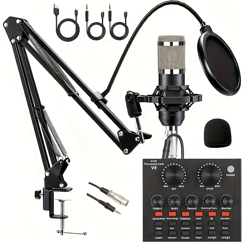 

Kit de Podcasting BM-800 avec Carte Son V8 - Microphone à Condensateur USB pour Ordinateur Portable, Idéal pour Vlogging & Streaming en Direct, Noir