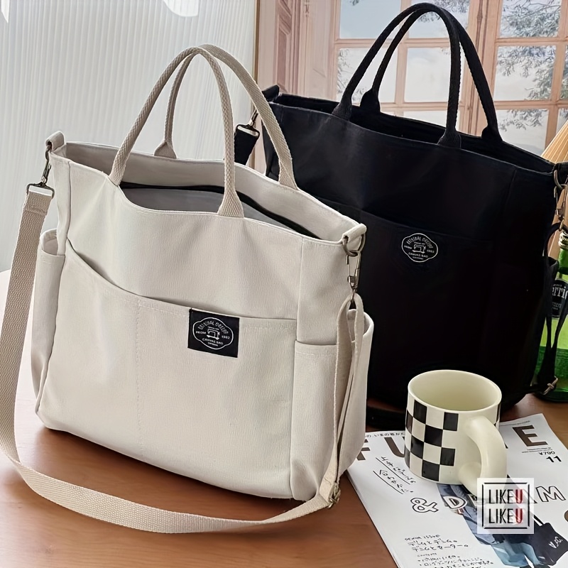 1 bolsa tote estilo japonés original, gruesa, con múltiples bolsillos, mochila, bolso casual para laptop de estudiante, bandolera cruzada sencilla