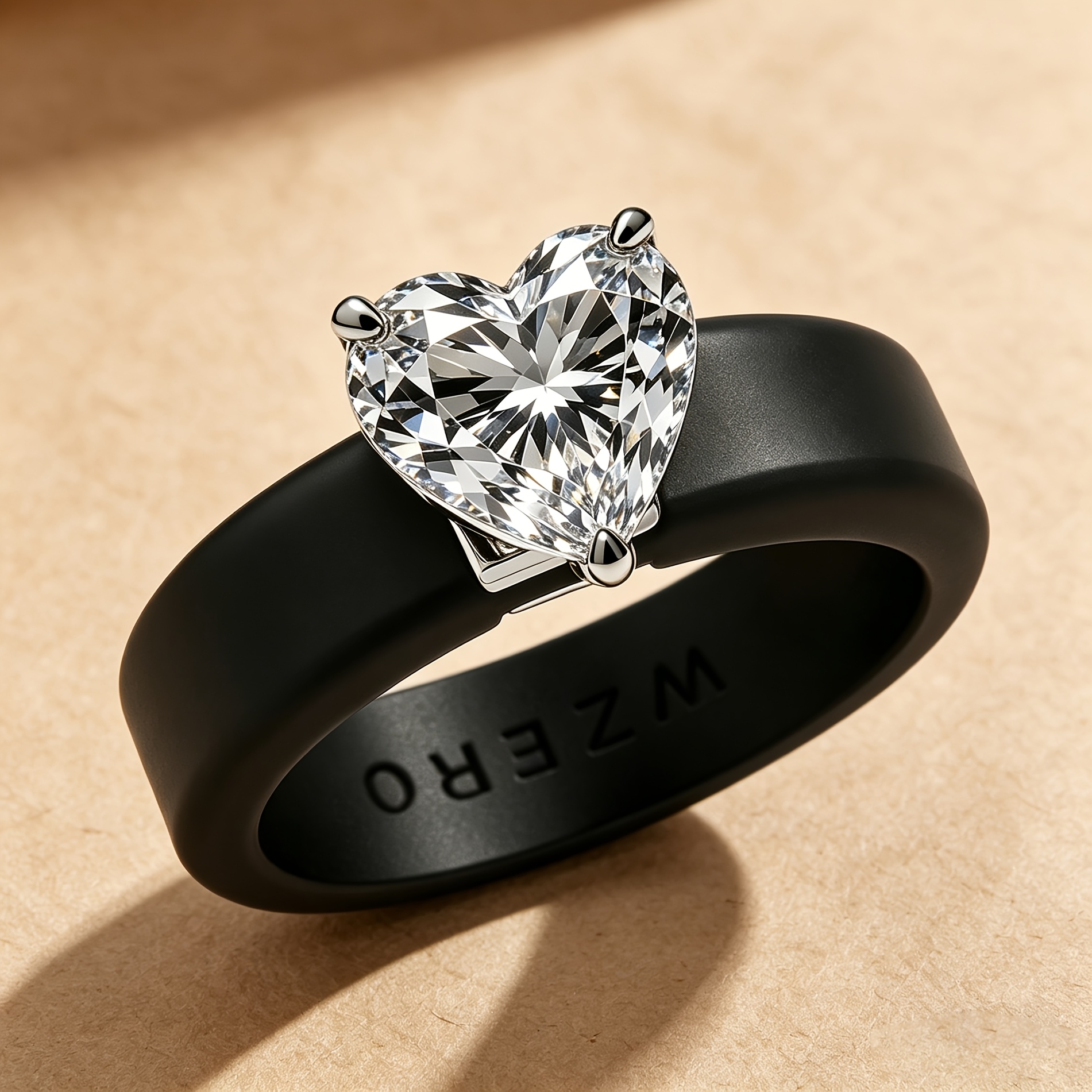 TEMU A Black Silicone Three-claw Heart-shaped 3a Zirconia Ring With A Sweet Yet Edgy, Light Luxury, And Niche Design. Suitable For Daily Wear,