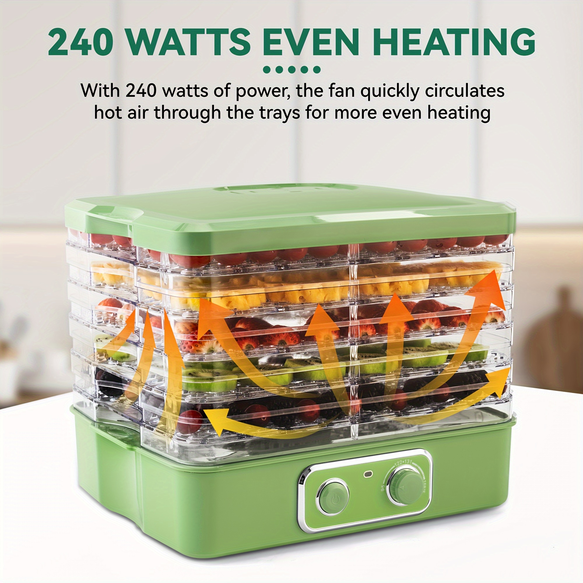

Susteas Food For Jerky, 5 Bpa-free Stakable Tray Dehydrator Machine, Adjustable Temperature Controls For Fruit, Meat, Veggies, Dried Snacks, Herbs, Green, 240w | (5 Tier)