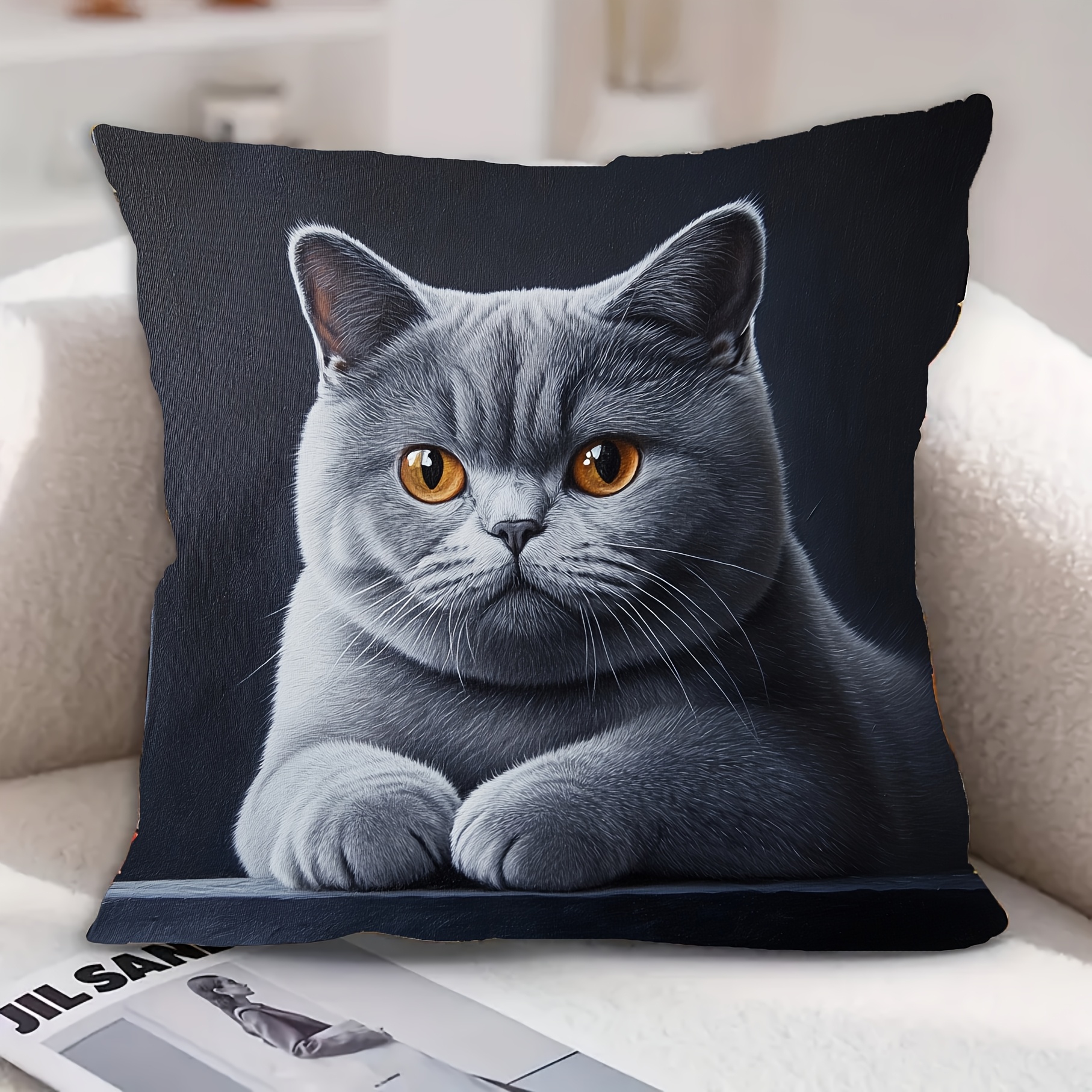 

1pc British Shorthair Decorative Pillow, 18x18 Inch, Contemporary Style, Machine Washable, Zipper Closure, Woven Polyester, For Sofa, Living Room, Bedroom, Office Decor - [brand Name]