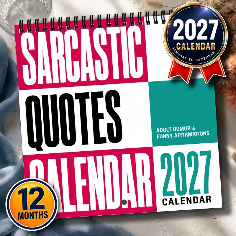 TEMU Quote 2027 Wall Calendar Adult Humor 12 Months Spiral Binding Hanging Calendar Thick Paper & Marker & Office Storage Halloween Christmas And