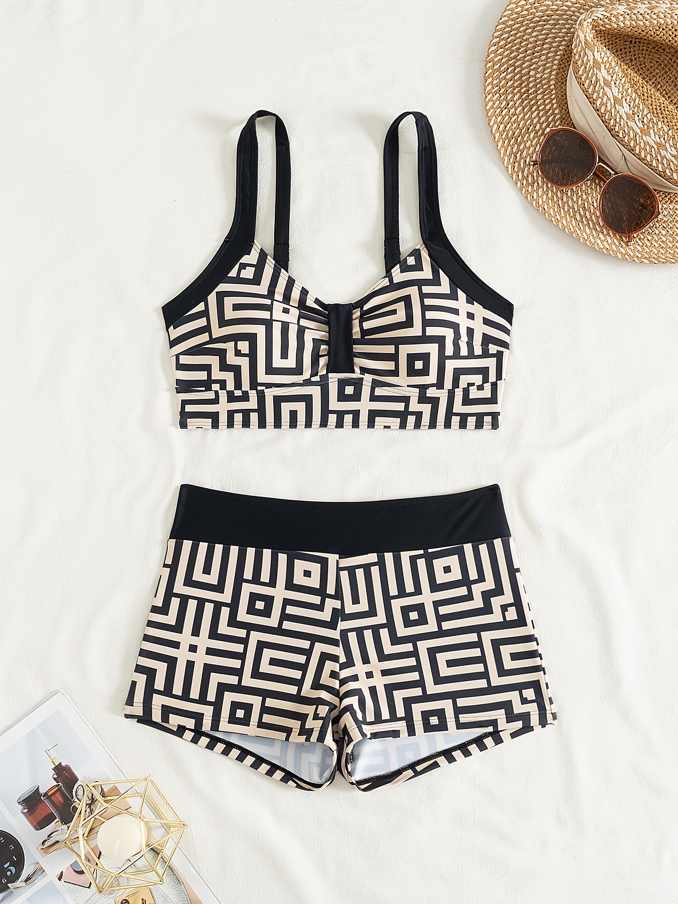 Women's New Split Bikini Set with Black Edge Contrast