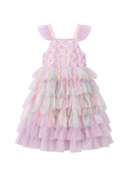 vestido de menina em chiffon - - corset decorativo de lantejoulas de sereia, plissada em camadas, vestido de festa de princesa, adequado para bebés e crianças