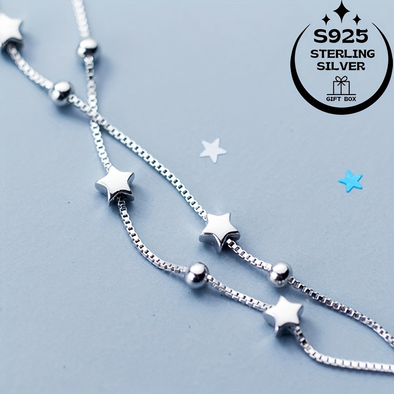 925 Sterling Silver Double Layer Star Charm Bracelet