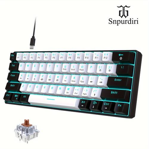 60 wired mechanical gaming keyboard mini small size convenient to carry 61 key thin film mechanical keyboard brown switches suitable for pc typists travel keyboards can only be wired for use black and switches