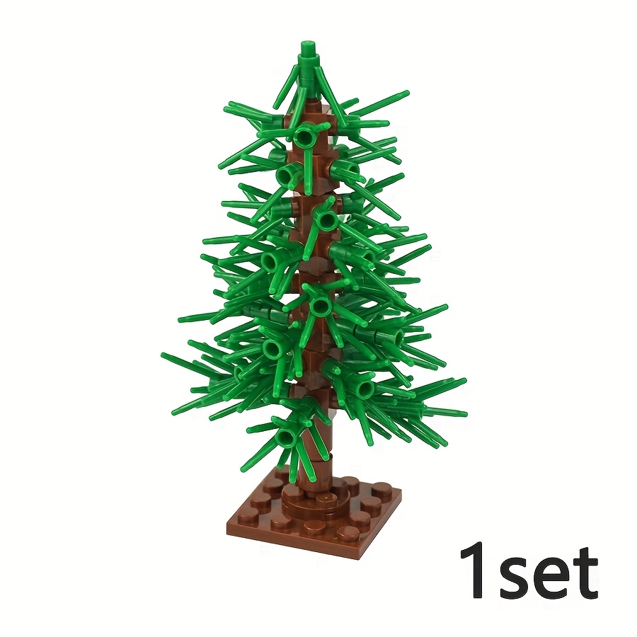 City Tree Branches, Shrubs, Green Grass, Flowers Moc Plant Brick Assembly Pine Tree With Base Additions Building Block Toy
