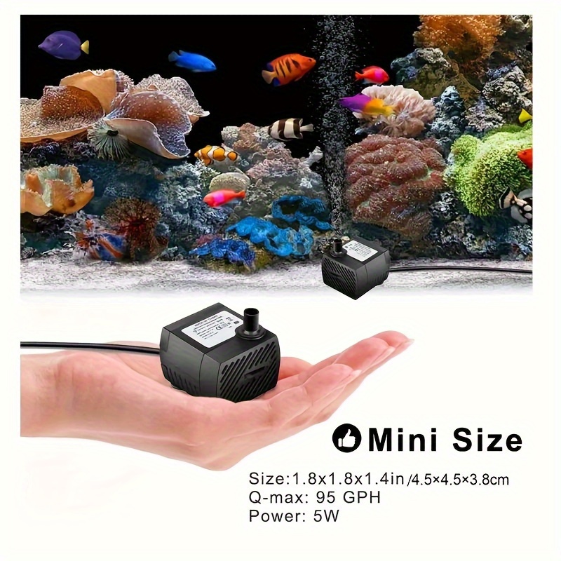 

5w Mini Submersible Water Pump For Aquariums, Ponds & Fountains - Quiet, Adjustable Flow Rate Up To 95gph, Easy Clean-up, Includes 39.3" Silicone Tubing