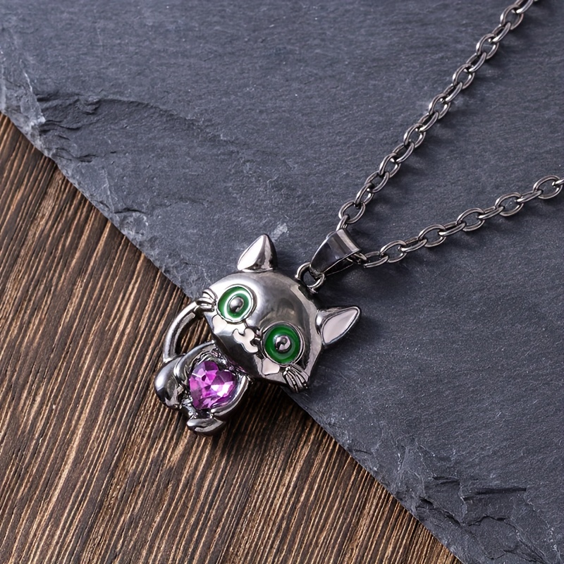Adorable Kitten Hugging Heart Pendant Necklace