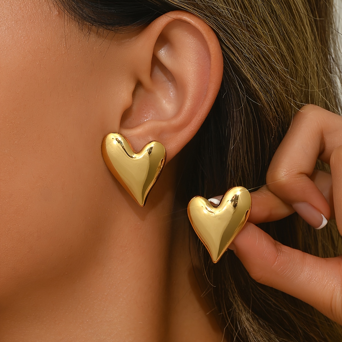 

1 Pair Heart-shaped 18k Golden Plated 304 Stainless Steel Earrings, Cute , Daily & Gift , Valentine's Day Gift For Young Ladies